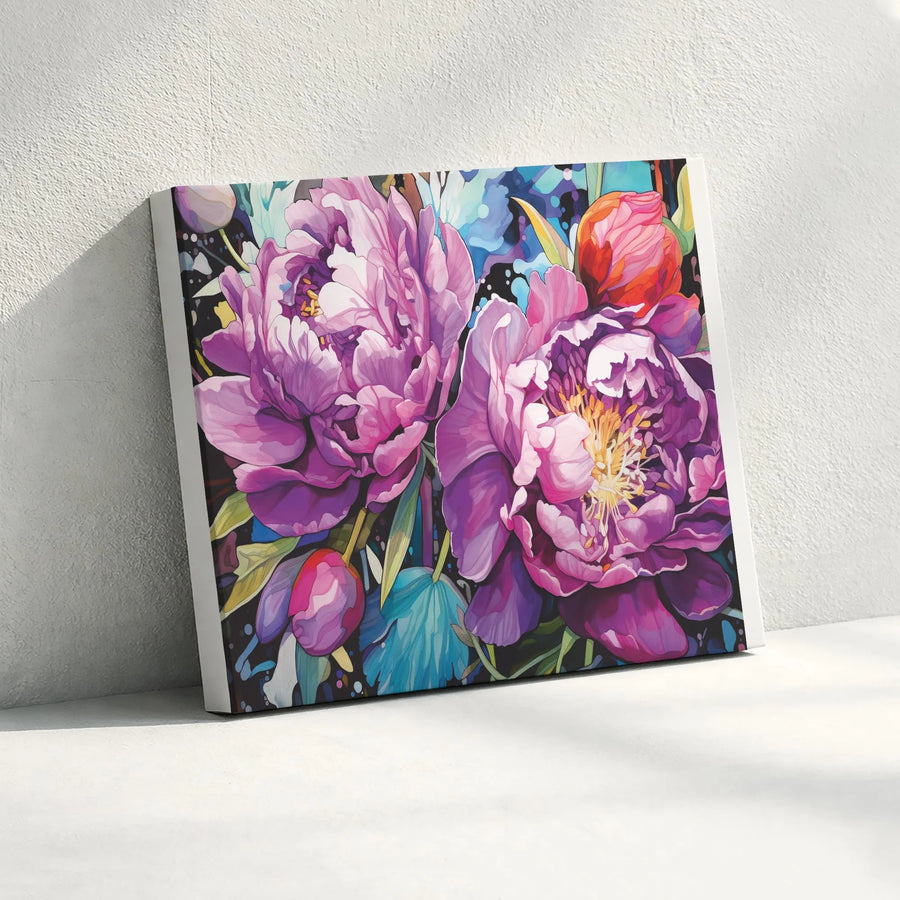Purple Peony Canvas Wall Art | Vibrant Watercolor Floral Painting | Premium 1.25" Thick Gallery Wrap | Modern Botanical Home Decor Gift