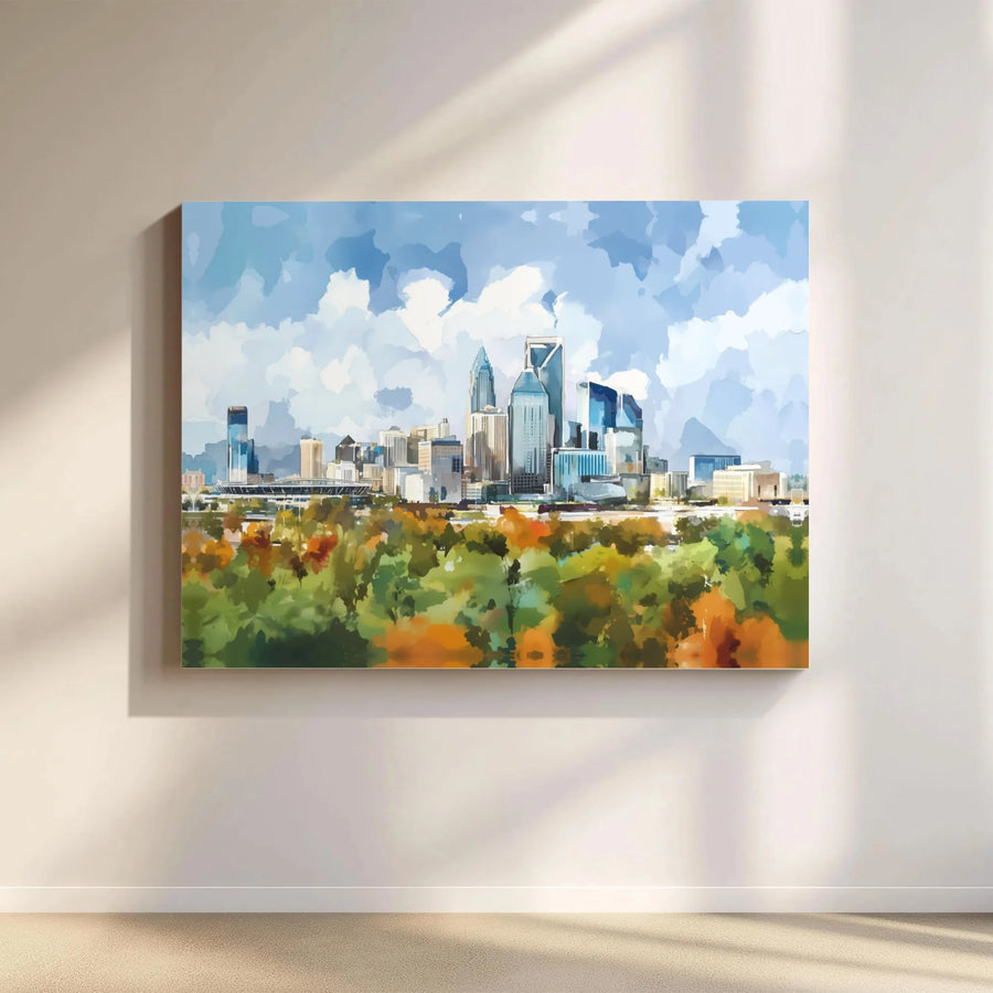 Charlotte North Carolina Skyline Canvas Art | Watercolor Cityscape Print | 1.25-Inch Gallery Wrap | Premium Home & Office Wall Decor