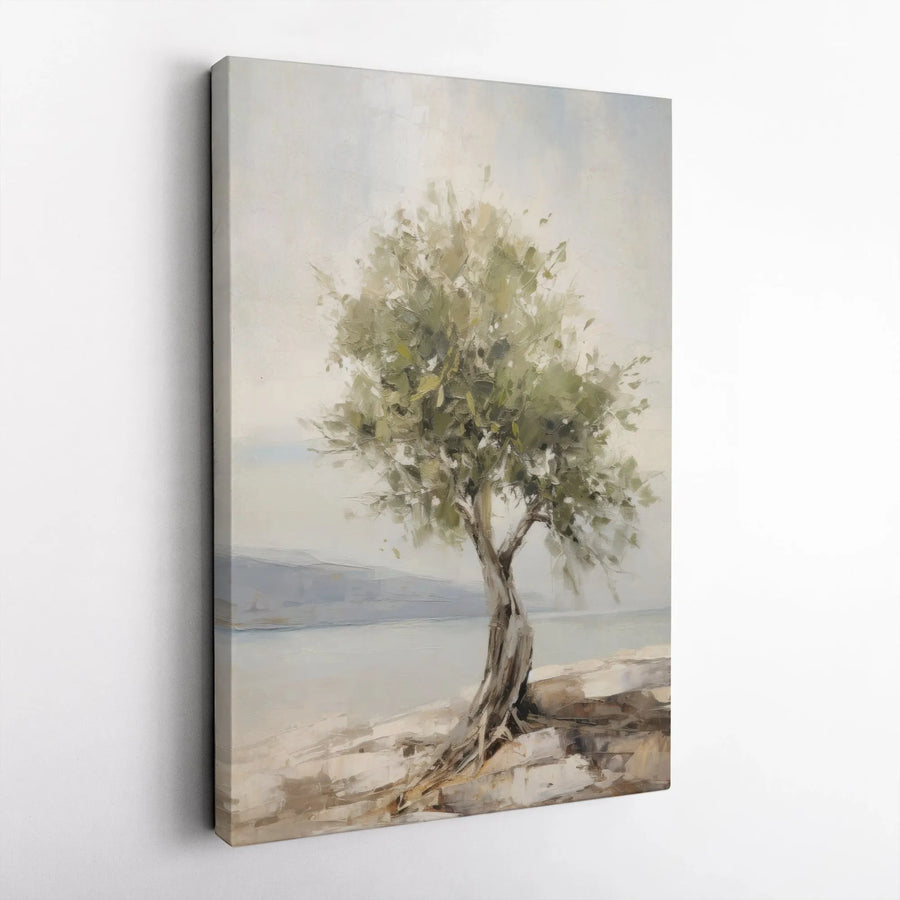 Olive Tree Canvas Wall Art | Impressionist Coastal Landscape Painting | Premium Thick Gallery Wrap | Modern Farmhouse Living Room Decor Gift