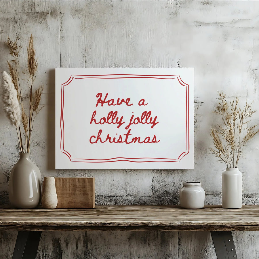 Holly Jolly Christmas Canvas Wall Art | Red Cursive Holiday Quote Sign | 1.25-Inch Thick Gallery Wrap | Festive Seasonal Home Decor Gift
