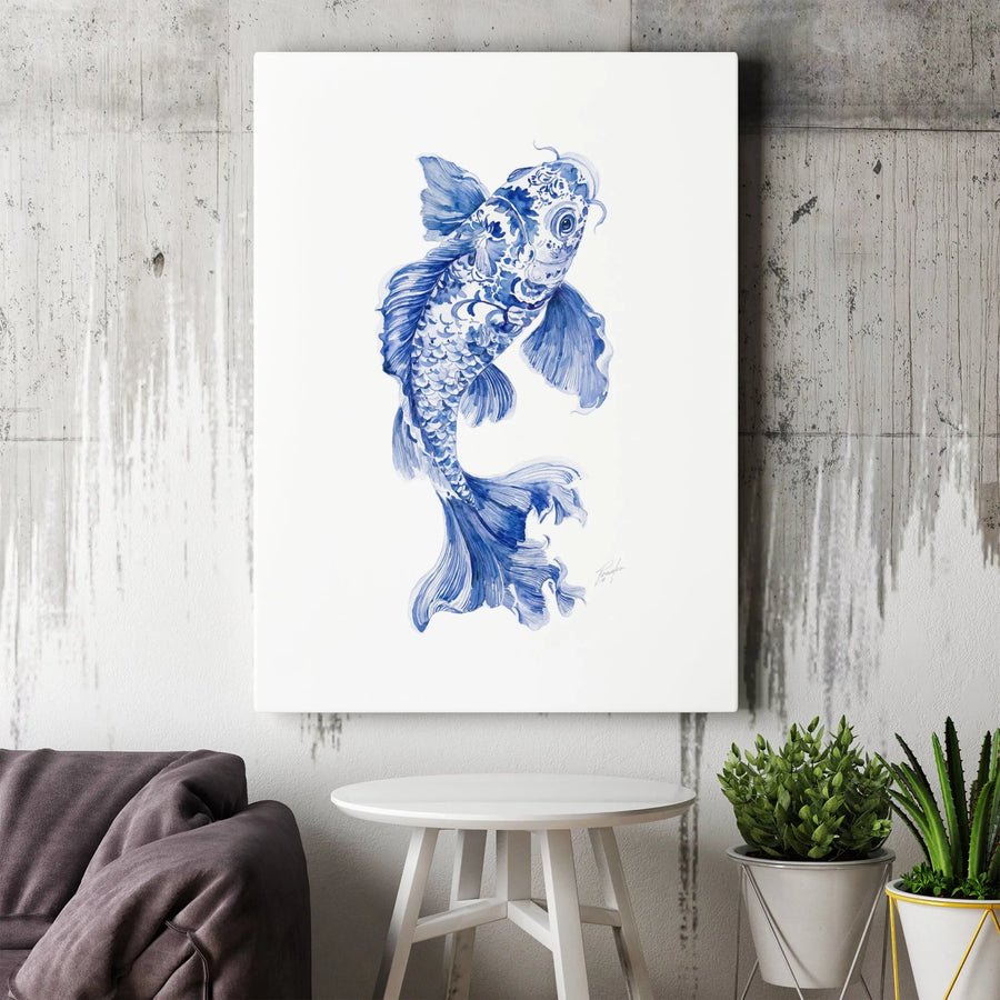 Koi Fish Canvas Wall Art | Asian Inspired Watercolor Fish Print | Premium Gallery Wrapped Canvas | Modern Zen Home Decor Gift