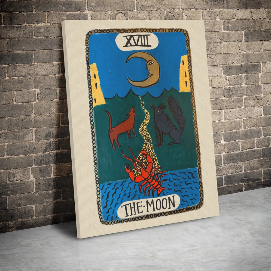 The Moon Tarot Card Canvas Wall Art | XVIII Celestial Astrology Decor | Premium Gallery Wrap Print | Mystical Spiritual Home Gift