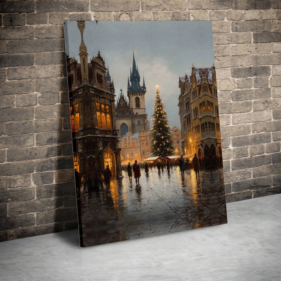 Prague Christmas Market Canvas Print | Old Town Square Winter Landscape | Premium Fade-Resistant Wall Art | Festive Holiday Home Decor Gift