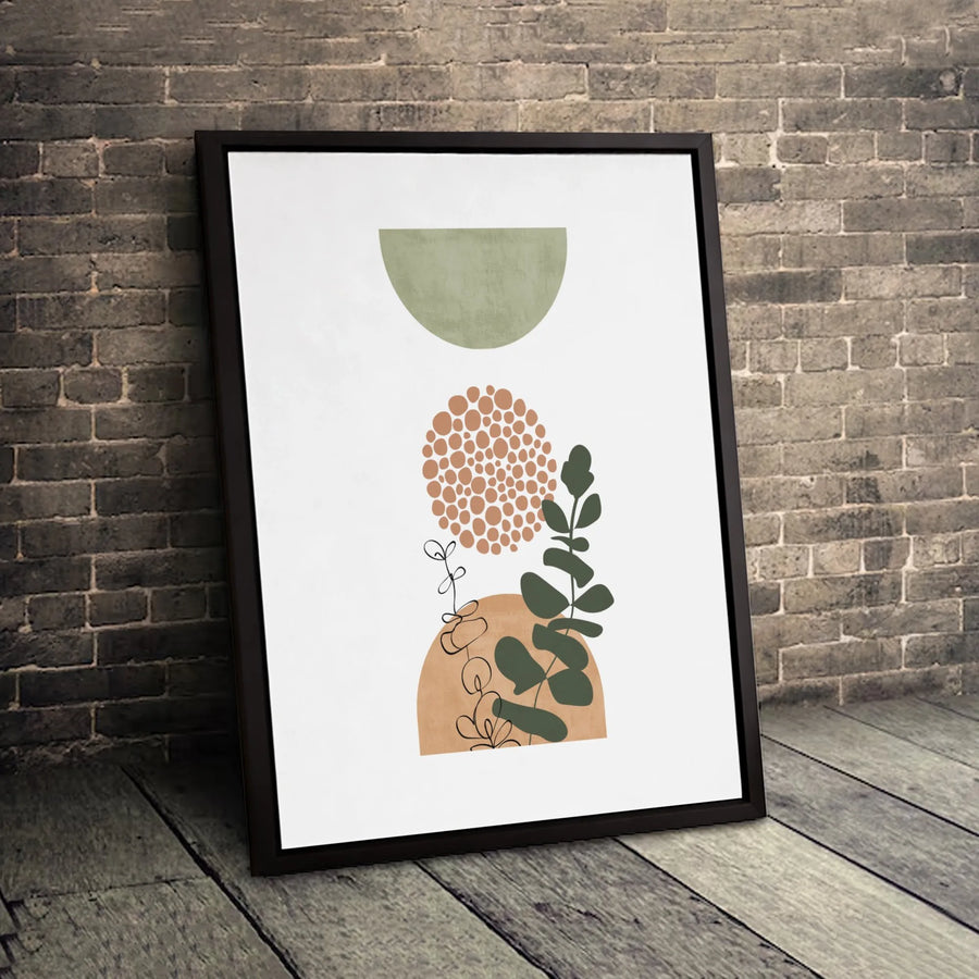 Abstract Boho Wall Art | Botanical Leaf Print with Geometric Shapes | Premium Gallery-Wrapped Canvas | Modern Minimalist Home Decor Gift