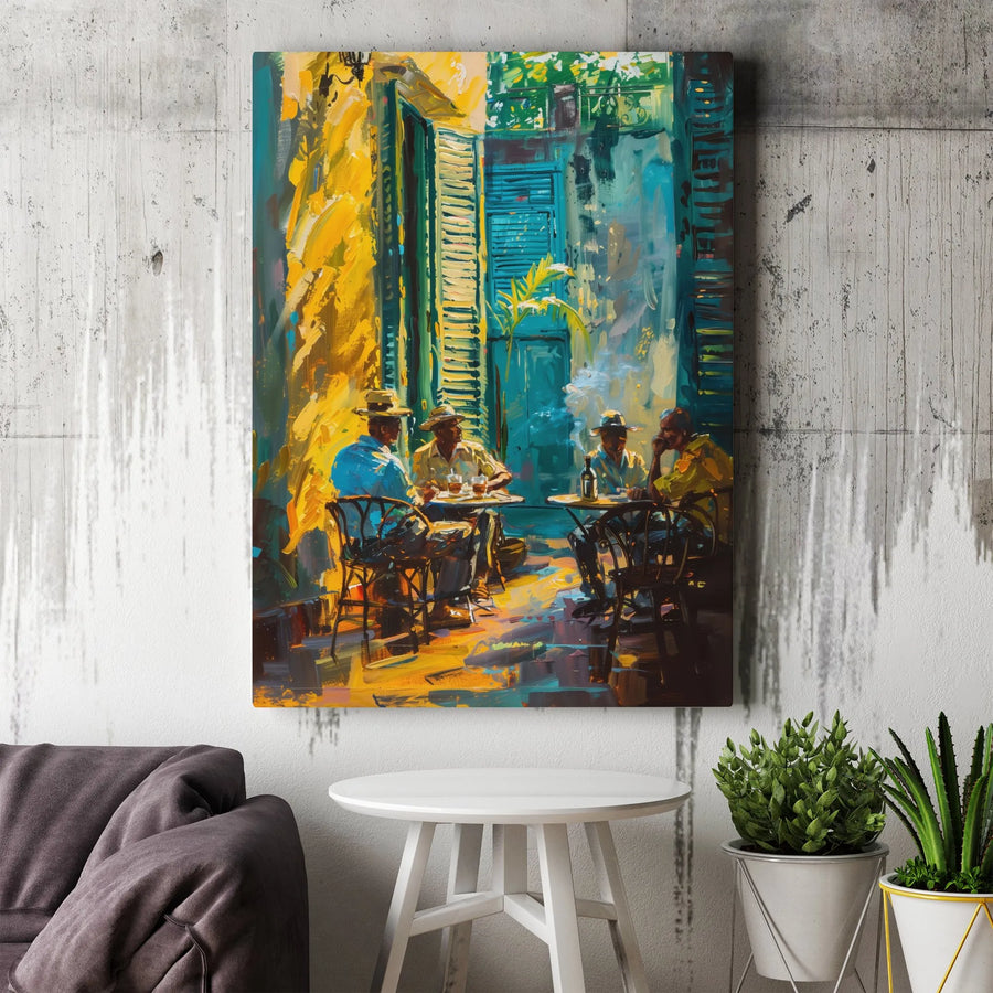 Cuban Cafe Scene Canvas Print | Vibrant Impressionist Painting | Premium Gallery Wrapped Art | Living Room & Office Decor Gift