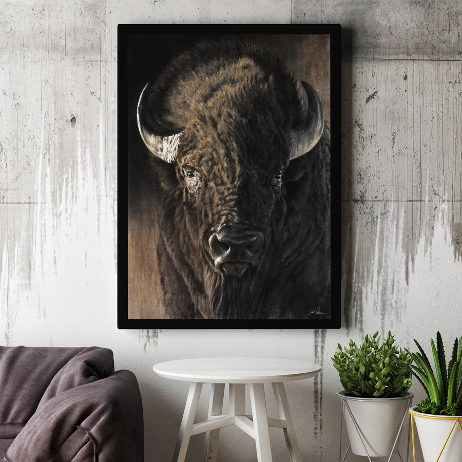 American Bison Portrait Canvas Wall Art | Rustic Wildlife Animal Painting | Premium Gallery Wrap Decor | Nature Lover Living Room Gift