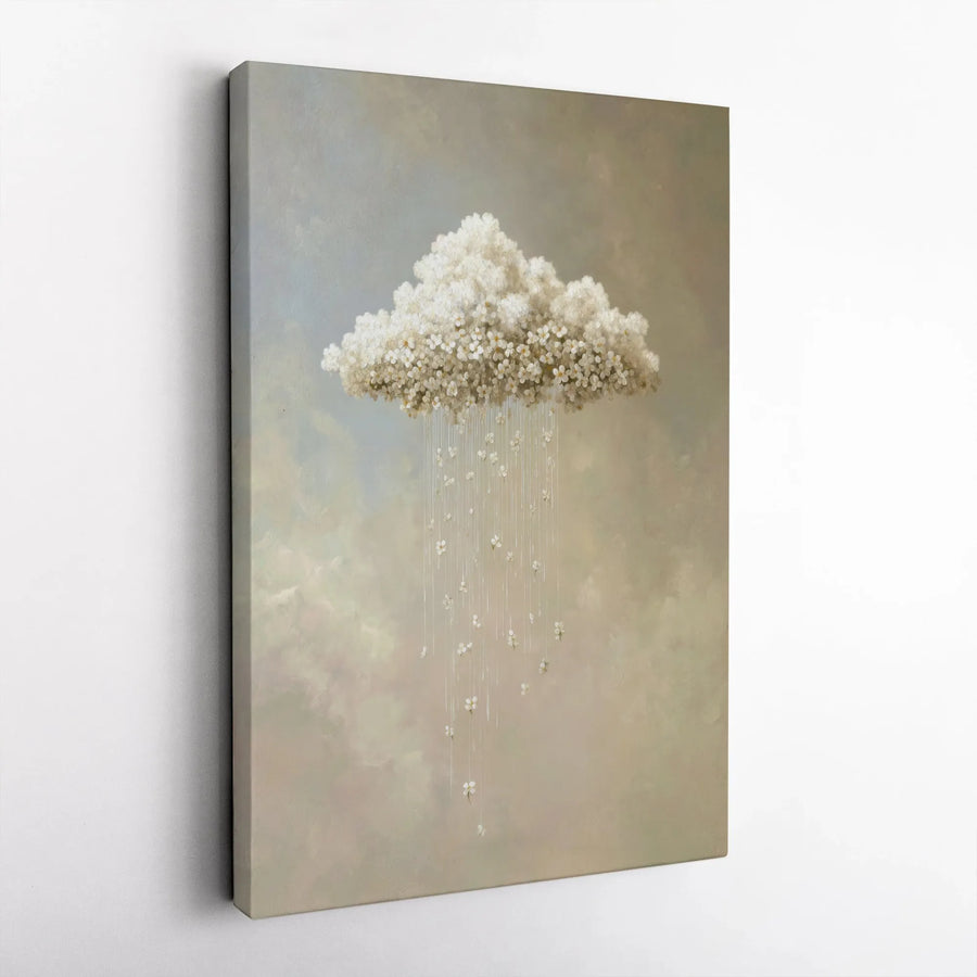 Surreal Flower Cloud Canvas Print | Whimsical Floral Rain Wall Art | Premium 1.25 Inch Thick Gallery Wrap | Dreamy Botanical Decor for Home Office