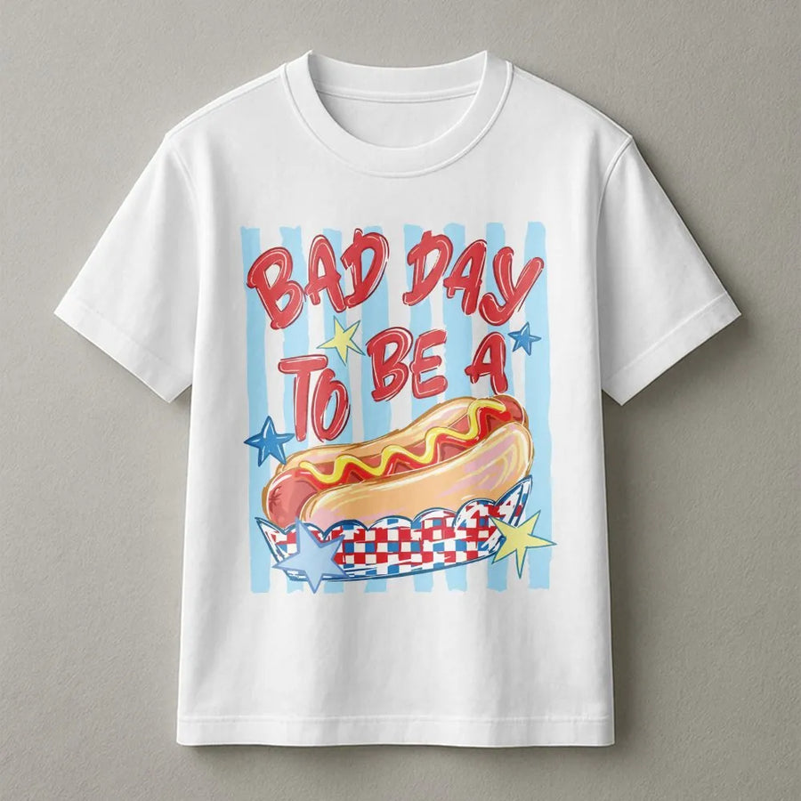 Funny Hot Dog T-Shirt | Bad Day To Be A Hot Dog Graphic | Premium Comfort Colors Crewneck | 4th of July BBQ Party Gift