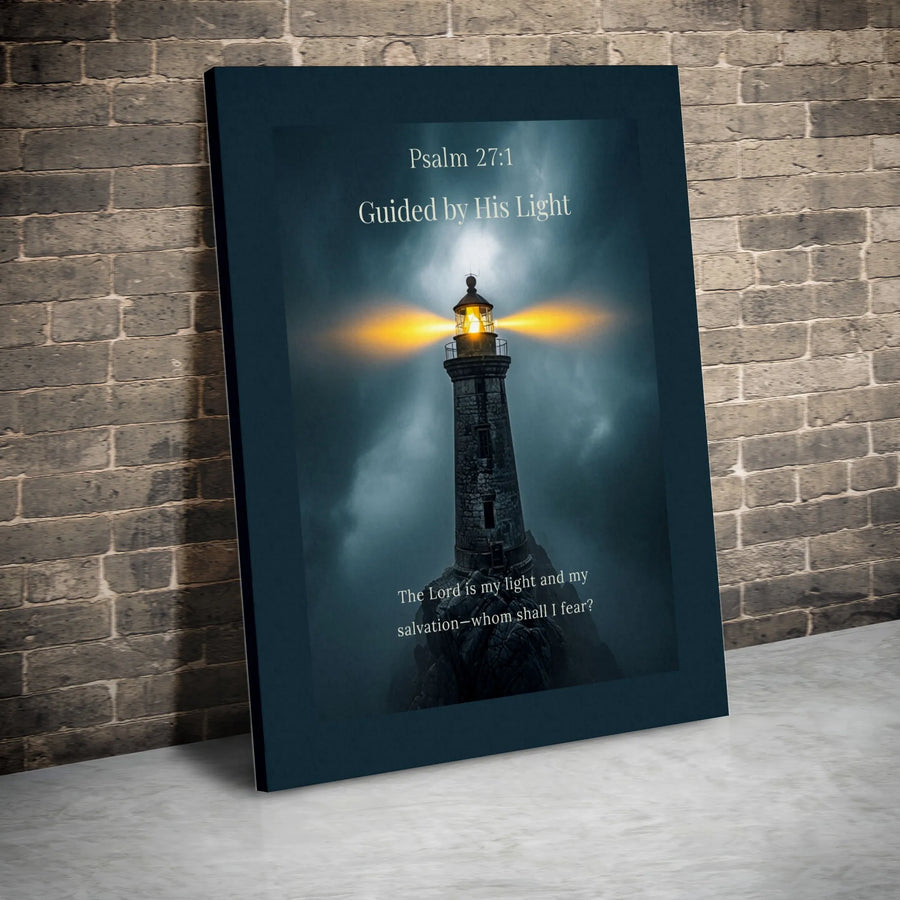 Psalm 27:1 Canvas Print | Lighthouse Scripture Wall Art | Premium Thick Gallery Wrap | Inspirational Christian Home Decor Gift