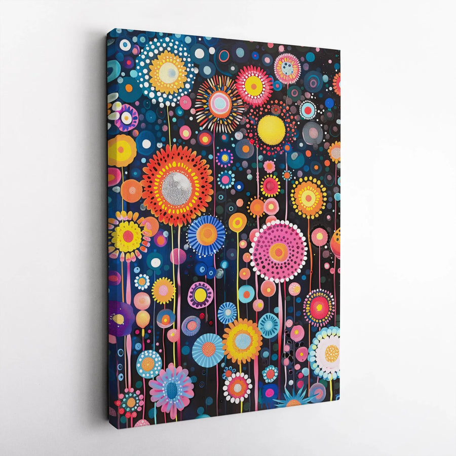 Abstract Floral Canvas Wall Art | Colorful Folk Art Flower Garden Print | Premium Gallery Wrap Wooden Frame | Modern Home Decor Gift