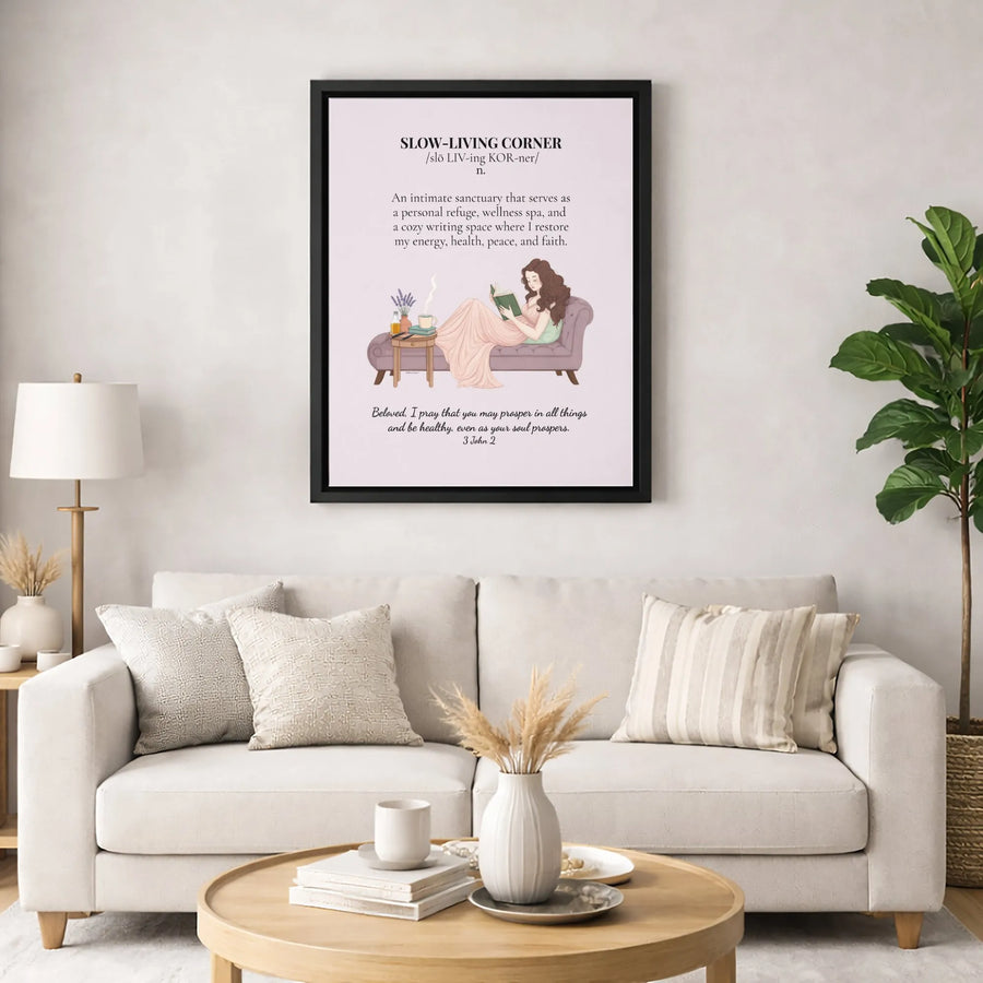Slow Living Definition Wall Art | 3 John 2 Bible Verse Canvas | Aesthetic Self Care Decor | Christian Gift for Women | Relaxing Reading Room Wall Decor