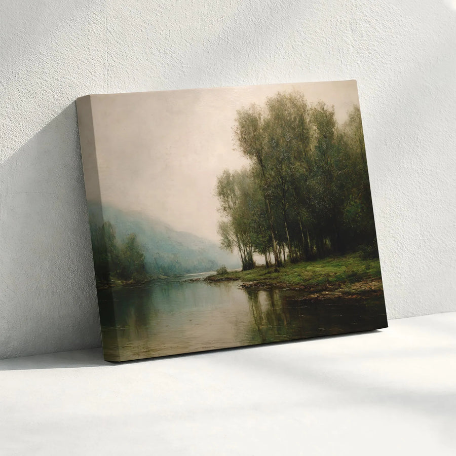 Vintage Landscape Canvas Art | Moody River & Forest Scene Print | Premium Gallery Wrapped Wall Decor | Farmhouse Living Room Gift