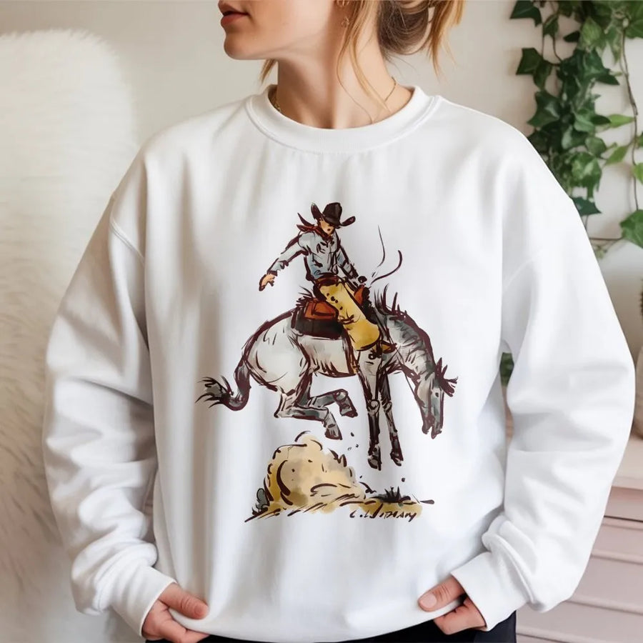 Western Rodeo Sweatshirt | Bucking Bronc Cowboy Graphic | Premium Soft Cotton Blend | Gift for Country Western Lovers & Cowboy Apparel Fans