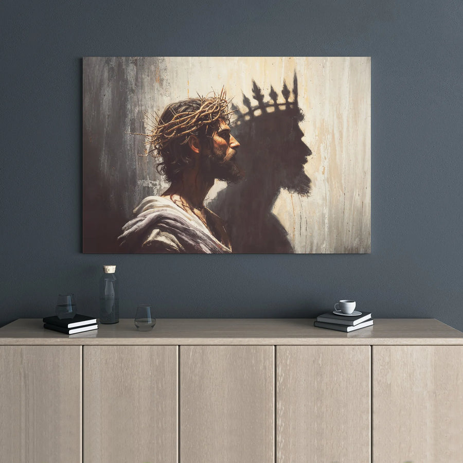Jesus Christ Canvas Print | Crown of Thorns King Shadow Art | Premium Gallery Wrap Wall Decor | Christian Faith Home Office Gift
