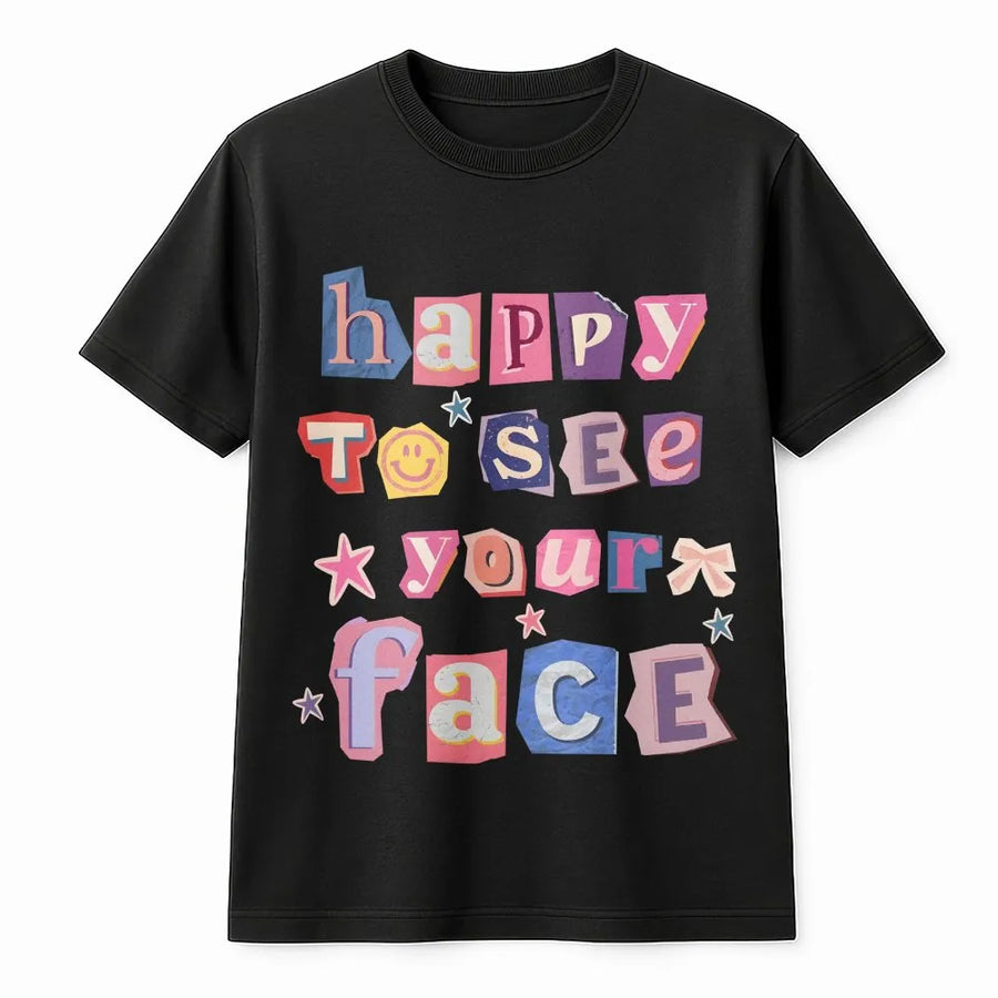 Happy To See Your Face Teacher Shirt | Cute Retro Collage Graphic Tee | Soft Comfort Colors Cotton | Back To School Gift for Teachers