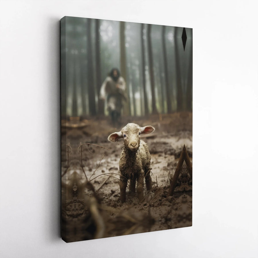 Jesus Shepherd With Lost Lamb Canvas | Religious Wall Art Print | Premium 1.25-Inch Gallery Wrap | Spiritual Home Decor Gift