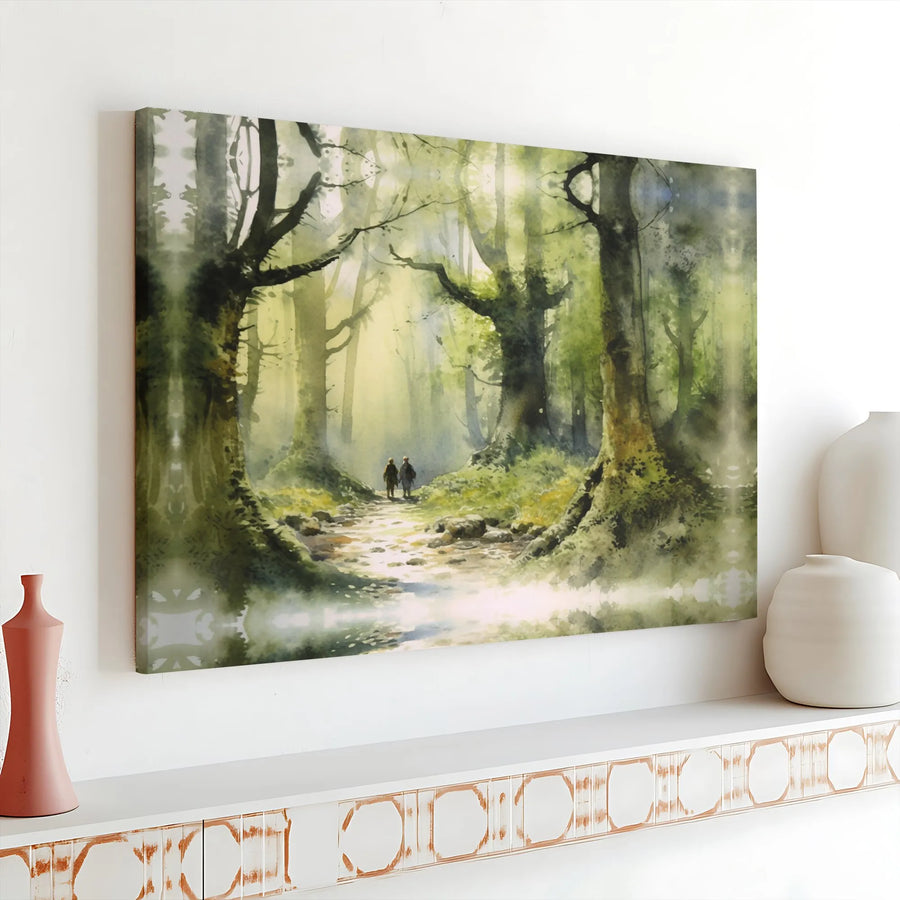 Enchanted Forest Canvas Art | Misty Woods Watercolor Painting Print | Premium Thick Gallery Wrap | Nature Lover Home Decor Gift
