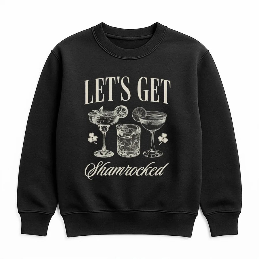 Lets Get Shamrocked Sweatshirt | Funny St Patricks Day Cocktail Design | Premium Cotton Blend Crewneck | St Paddys Day Pub Crawl Gift for Him Her