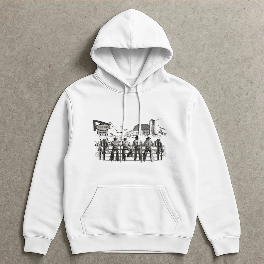 Western Cowboy Hoodie | Vintage Wild West Scene Graphic | Premium Cotton Blend | Unisex Retro Country Gift for Him and Her