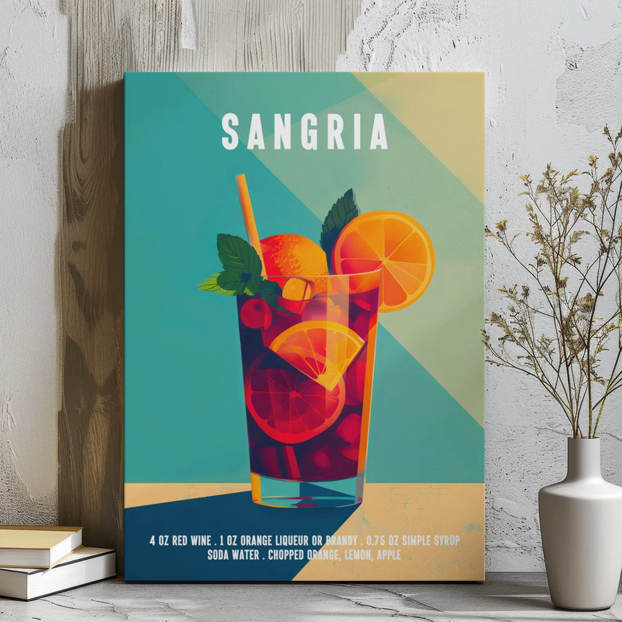 Sangria Recipe Wall Art | Modern Cocktail Kitchen Decor | Premium Stretched Gallery Wrap Canvas | Gift for Bartenders or Home Bar