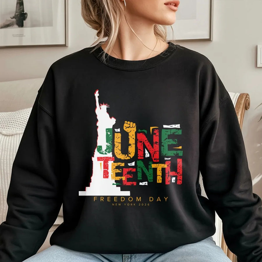 Juneteenth Freedom Day Sweatshirt | Distressed Pan-African Colors Graphic | Premium Cotton Blend | Commemorative Black History Gift for Men & Women
