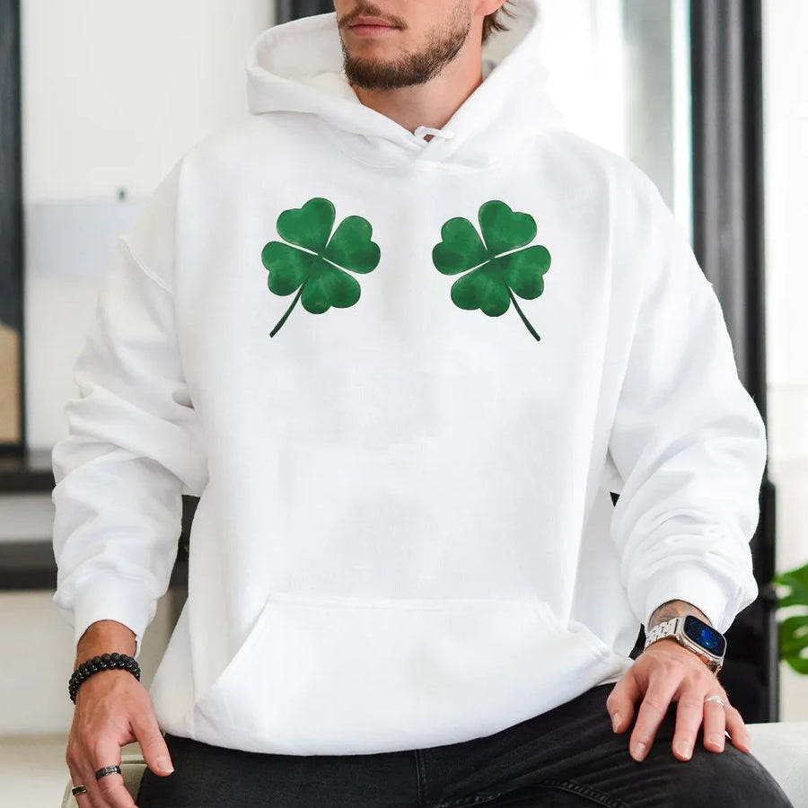 Four Leaf Clover Hoodie | Lucky Shamrock Graphic Sweatshirt | Premium Cotton-Blend Pullover | St Patricks Day Gift for Men and Women