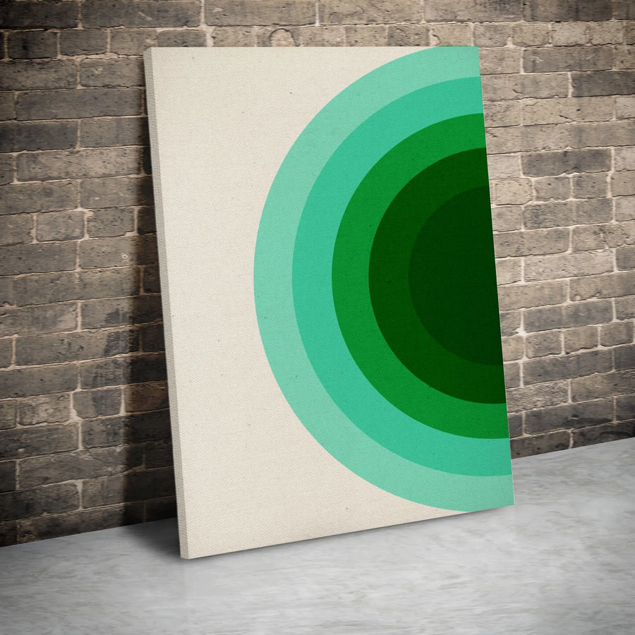 Retro Geometric Vertical Canvas | Abstract Green Concentric Circles | Thick Gallery Wrap Canvas | Premium Mid-Century Modern Home Decor
