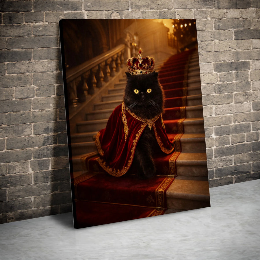Royal Cat Canvas Wall Art | Majestic Black Cat King Portrait | Gallery Wrapped 1.25" Deep Canvas | Unique Home Decor Gift for Cat Lovers