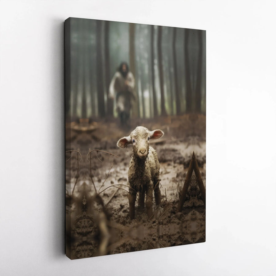 Jesus Finding The Lost Lamb Canvas | Shepherd Religious Wall Art | Premium Fade-Resistant Gallery Wrap | Christian Home Decor Gift