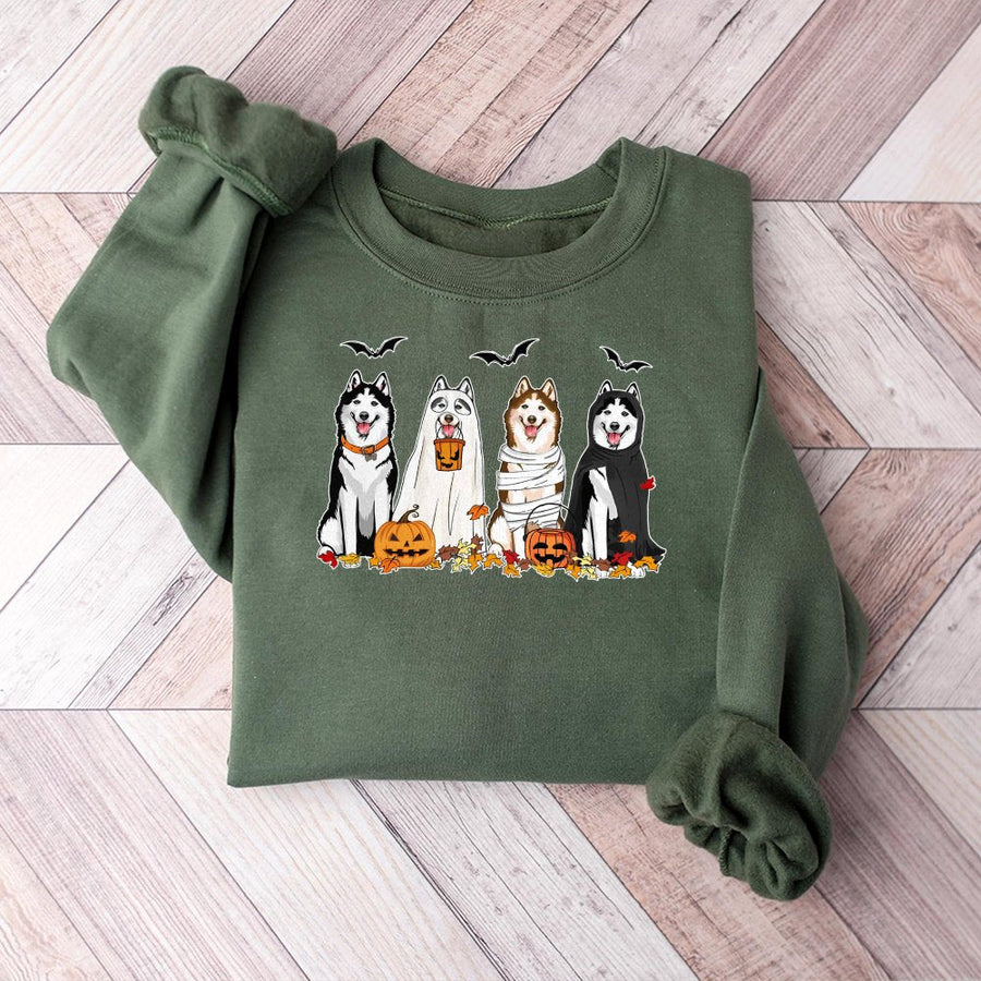 Husky Halloween Sweatshirt | Cute Ghost Dog Graphic Print | Premium Cotton Blend Unisex Crewneck | Funny Pet Lover Gift