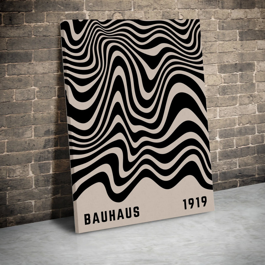 Bauhaus 1919 Abstract Canvas Wall Art | Mid Century Modern Wavy Line Design | Premium Gallery Wrapped Print | Minimalist Office Decor Gift