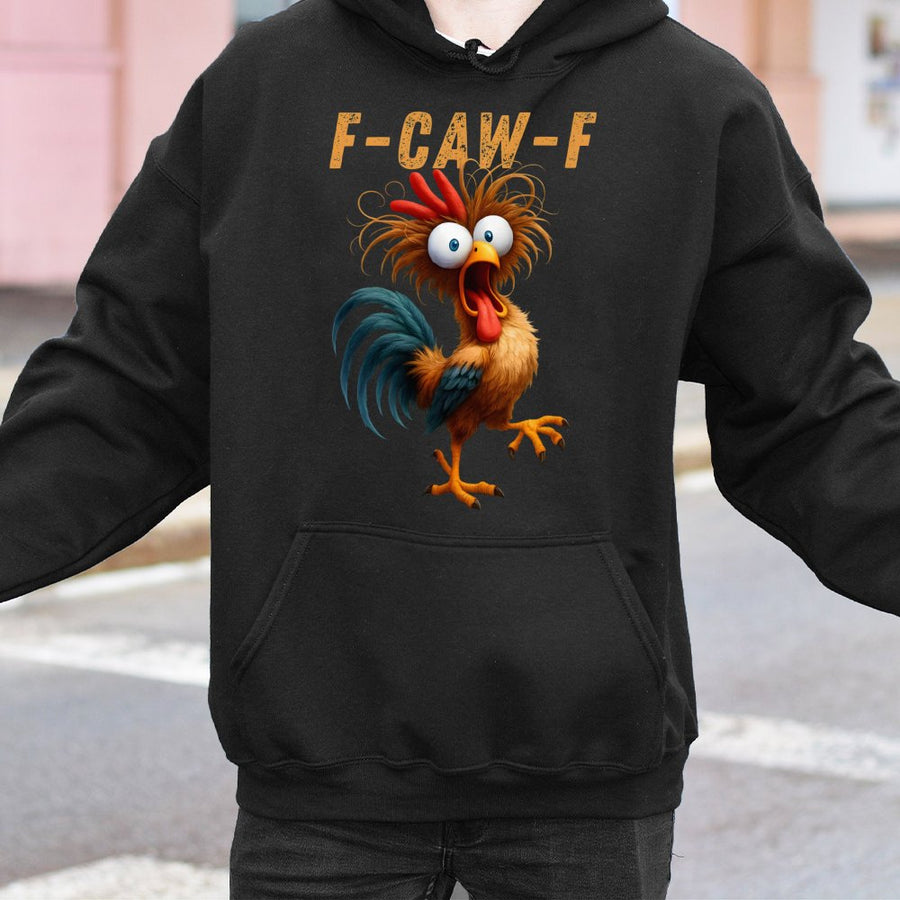 Funny Chicken Hoodie | F-Caw-F Rooster Humor Graphic Print | Premium Cotton Blend | Gift for Farm Animal Lovers and Sarcastic Men Women