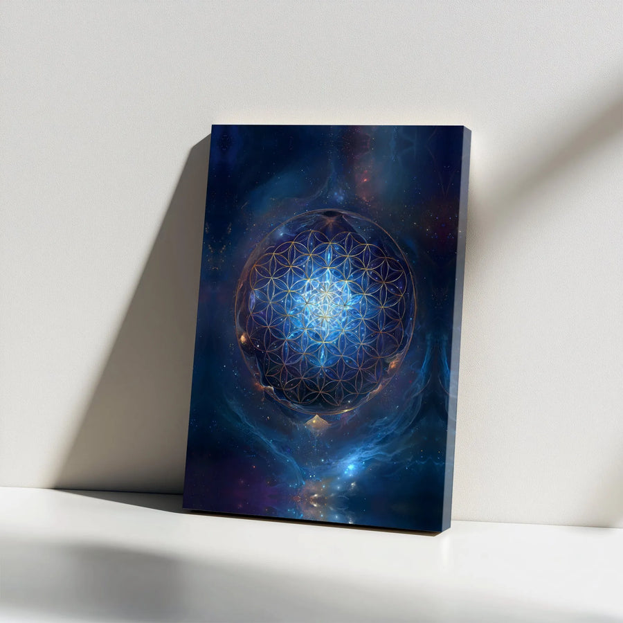 Flower of Life Canvas Print | Sacred Geometry Cosmic Nebula Wall Art | Premium Gallery Wrap Decor | Spiritual Zen Home Gift