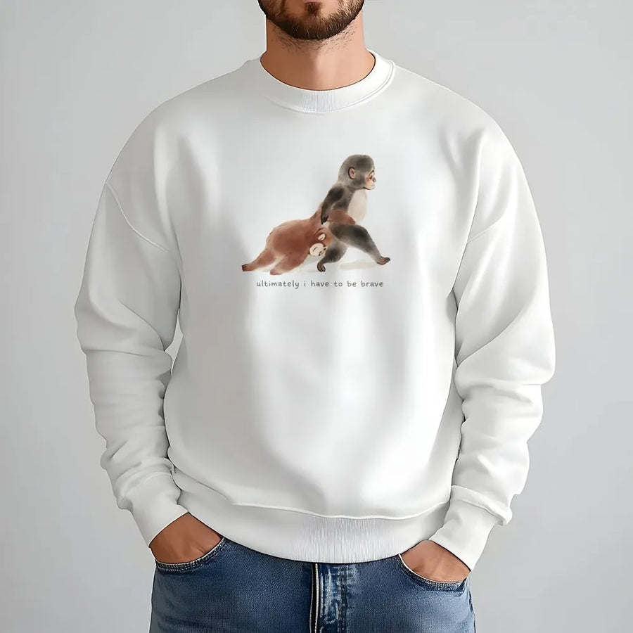 Brave Monkey Graphic Sweatshirt | Cute Animal Illustration Art | Soft Cotton Blend Unisex Pullover | Meaningful Mental Health Gift Idea