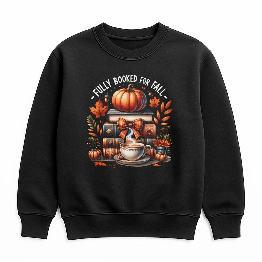 Fully Booked For Fall Sweatshirt | Pumpkin Books and Coffee Graphic | Soft Cozy Autumn Apparel | Gift for Book Lovers and Readers