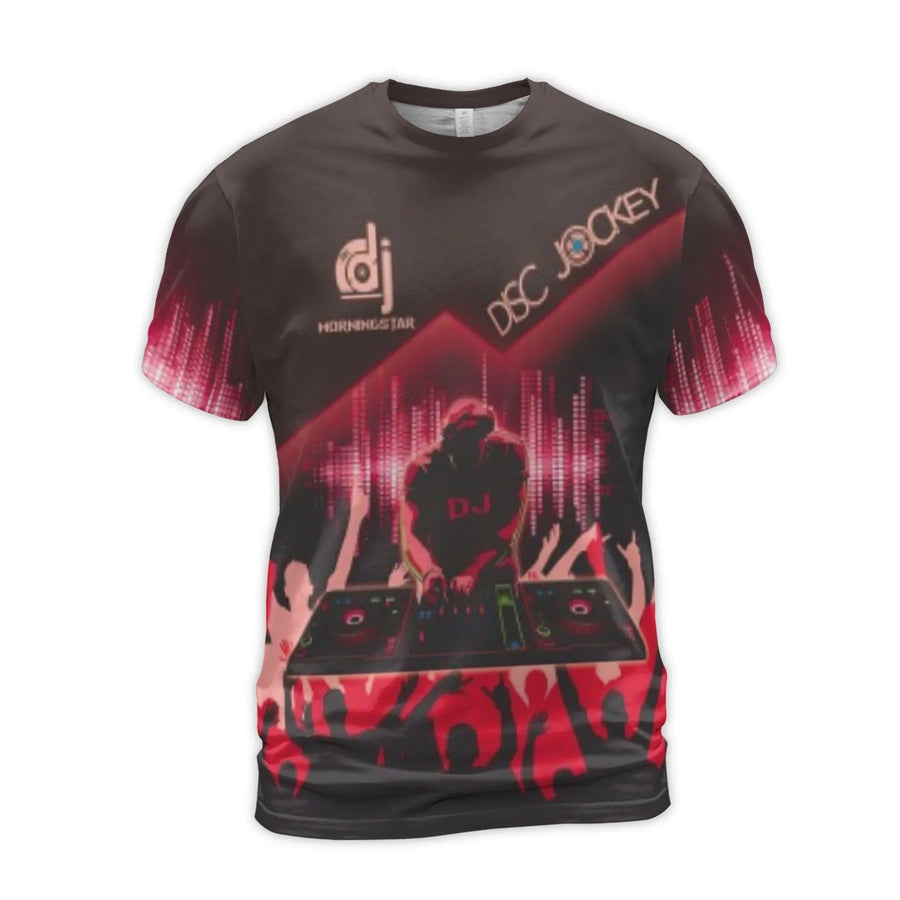 DJ T-Shirt All-Over Print | Music Festival Graphic Design | Premium Polyester Spandex | Gift for Electronic Music Producers and Club DJs