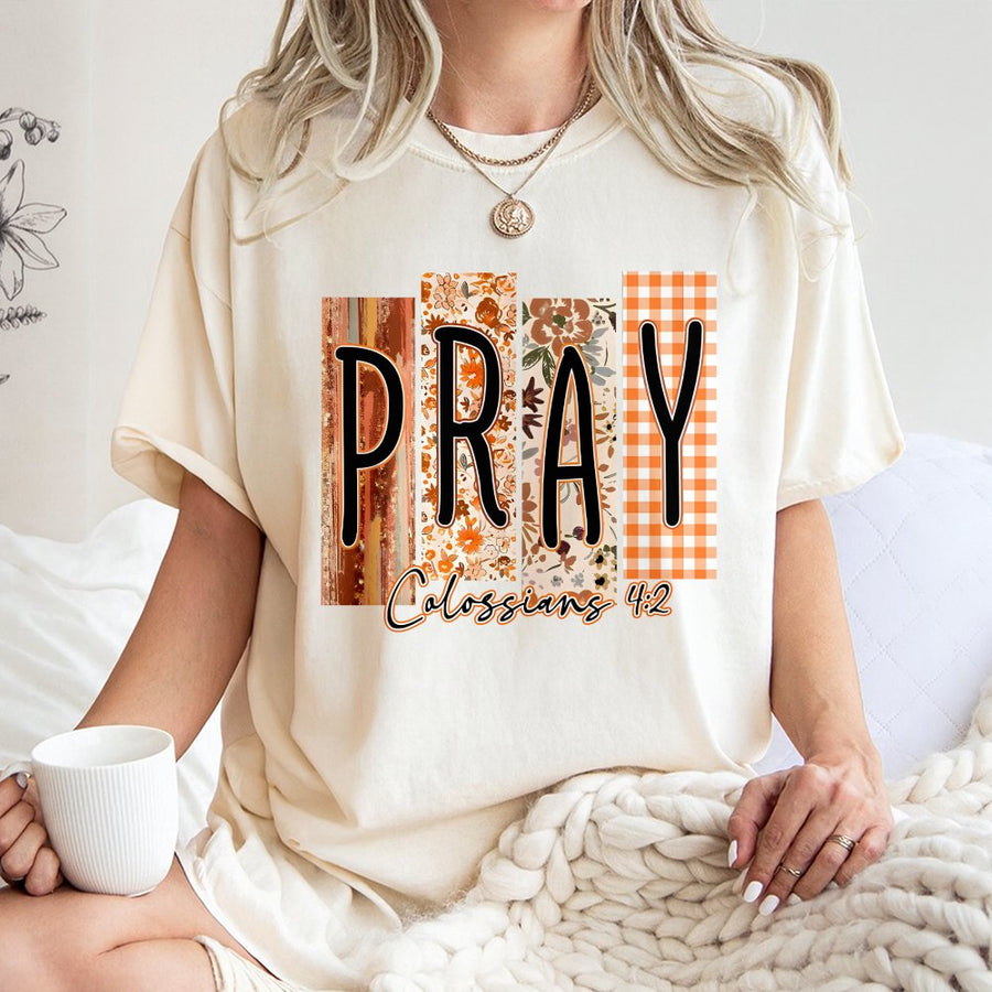 Pray Colossians 4:2 T-Shirt | Fall Floral Boho Christian Graphic Tee | Premium 100% Cotton | Religious Faith Gift for Women & Men