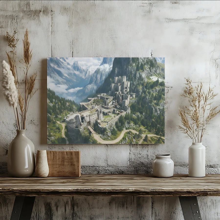 Fantasy Castle Canvas Print | Epic Alpine Citadel Artwork | Premium Gallery Wrapped Canvas | Medieval Wall Decor Gift for Fantasy Fans