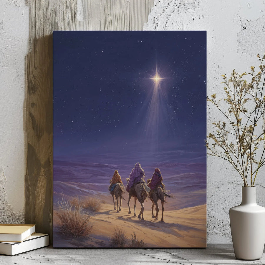 Three Wise Men Canvas Print | Nativity Story Scene with Star | Premium 1.25-inch Gallery Wrap | Religious Christmas Home Wall Art Decor