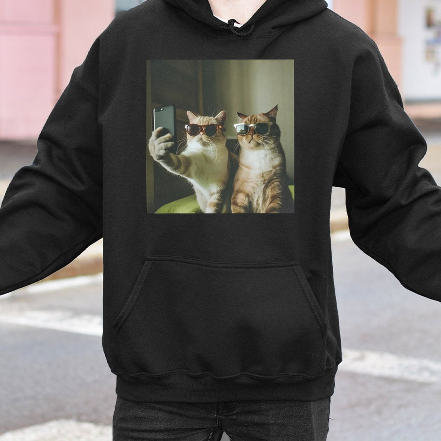 Cat Selfie Hoodie | Funny Retro Meme Graphic Sweatshirt | Premium Cotton Blend | Gift for Cat Lovers & Meme Fans
