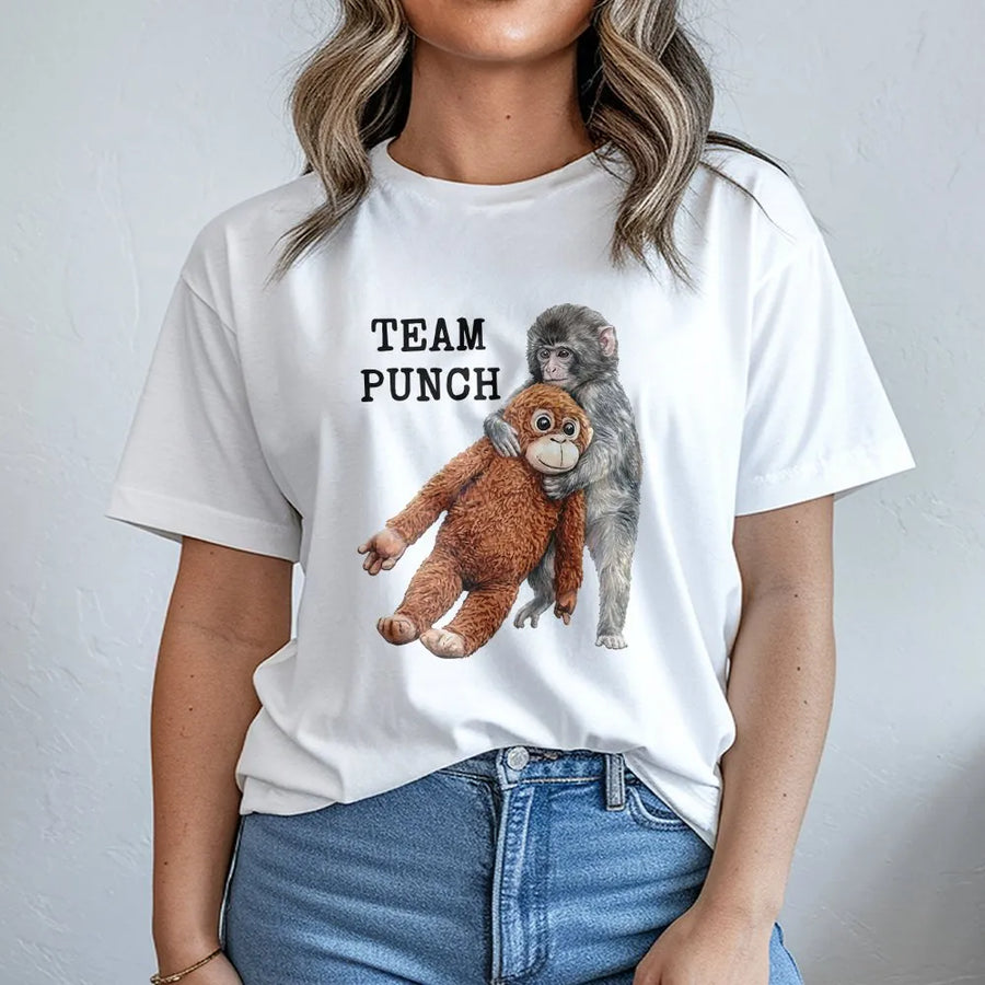 Team Punch Monkey T-Shirt | Cute Baby Primate Illustration | 100% Cotton Premium Tee | Unique Animal Lover Gift for Adults and Kids