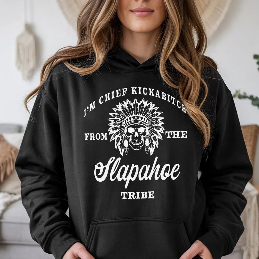 Funny Offensive Hoodie | Skull with Headdress Graphic Pullover | Soft Cotton Blend Sweatshirt | Adult Humor Sarcastic Gag Gift