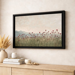 Mountain Landscape Canvas Wall Art | Red Wildflower Meadow Print | Premium 1.25" Gallery Wrap | Boho Farmhouse Home Decor Gift