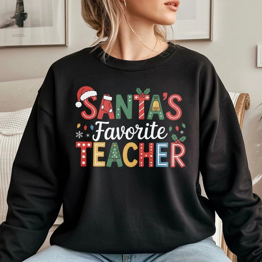Santa's Favorite Teacher Sweatshirt | Holiday Classroom Graphic | Premium Cotton Blend | Funny Christmas Gift for Teachers