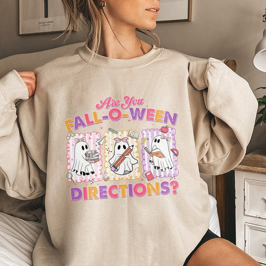 Teacher Halloween Sweatshirt | Retro Ghost School Supplies Graphic | Soft Cotton-Poly Blend | Cute Spooky Fall Gift For Teachers