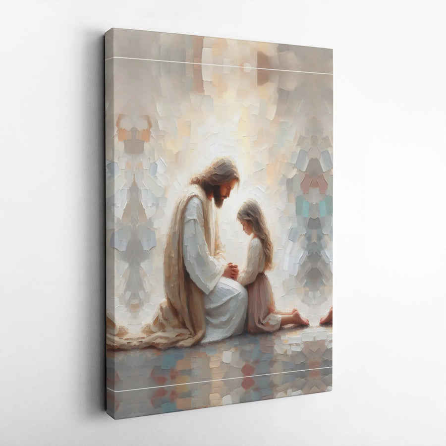 Jesus and Child Canvas Wall Art | Impressionist Prayer Painting | Premium Gallery Wrap Print | Christian Religious Home Decor Gift