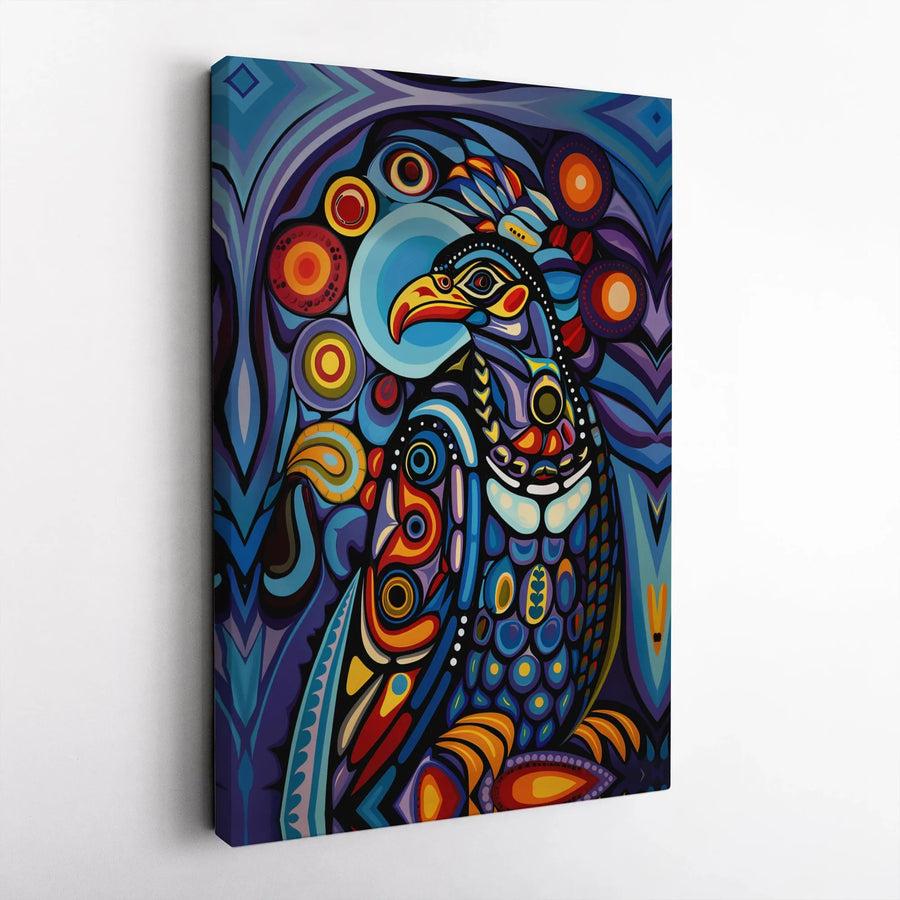 Abstract Eagle Canvas Wall Art | Vibrant Psychedelic Folk Art Print | Premium Gallery Wrapped Canvas | Modern Living Room & Boho Home Decor Gift