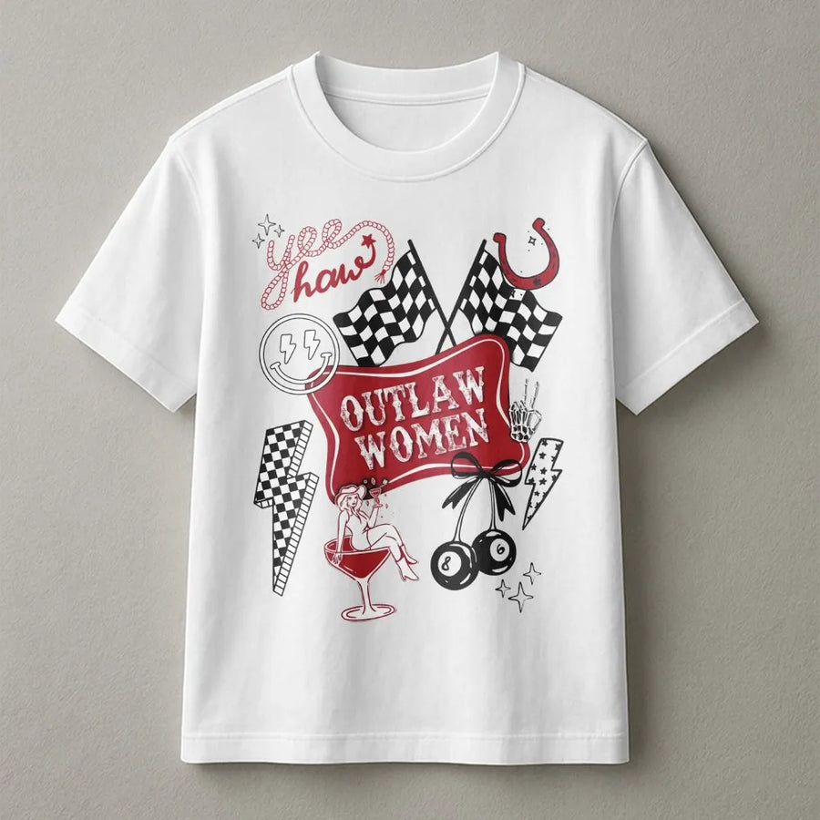 Outlaw Women Western T-Shirt | Retro Cowgirl Rodeo Graphic | Premium Cotton Graphic Tee | Country Music Concert Gift for Her