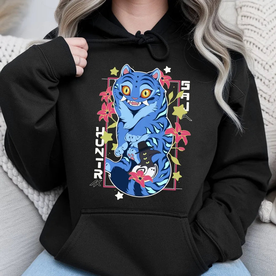 Anime Tiger Hoodie | Cute Japanese Kawaii Demon Cat Graphic | Premium Cotton Blend | Unisex Streetwear Gift for Teens and Adults