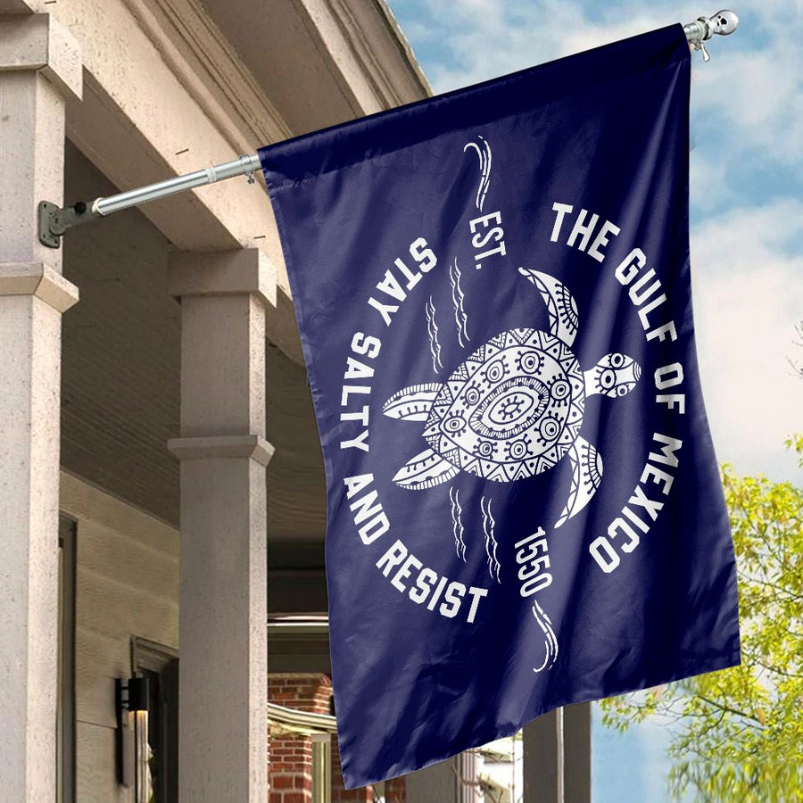 Gulf of Mexico Sea Turtle House Flag | Stay Salty Coastal Decor | Premium Fade-Resistant Polyester | Outdoor Garden Banner Gift